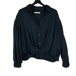 Free People We the Free Rockaway Oversized Crop Long Sleeve Shirt Black Size M